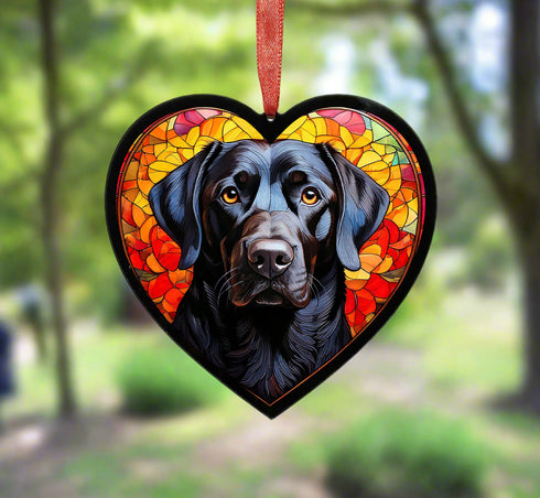 Labrador Black Stained Glass Effect Heart Suncatcher